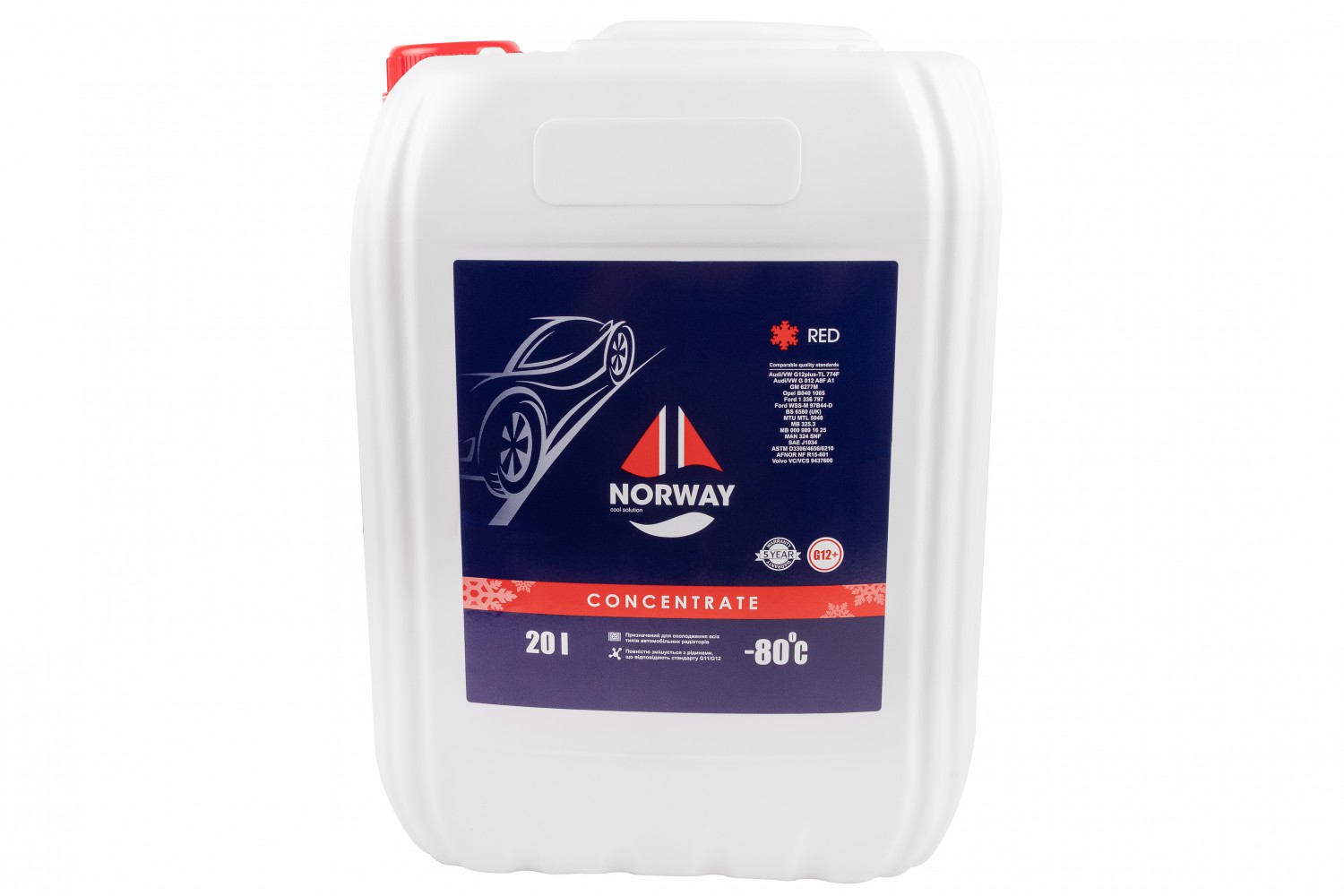 КОНЦЕНТРАТ АВТОРІДИНИ ОХОЛОДЖУЮЧОЇ «АНТИФРИЗ NORWAY G 12+ - 80°С» (ЧЕРВОНИЙ) 20Л.